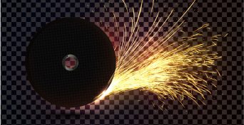 Abstract sparkles effect. Isolated abrasive disc with sparks on transparent background. Realistic cutoff wheel vector single object